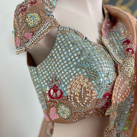 Custom made Aisha Rao copper paper dolls wedding lengha and dupatta - Picture 2 of 4